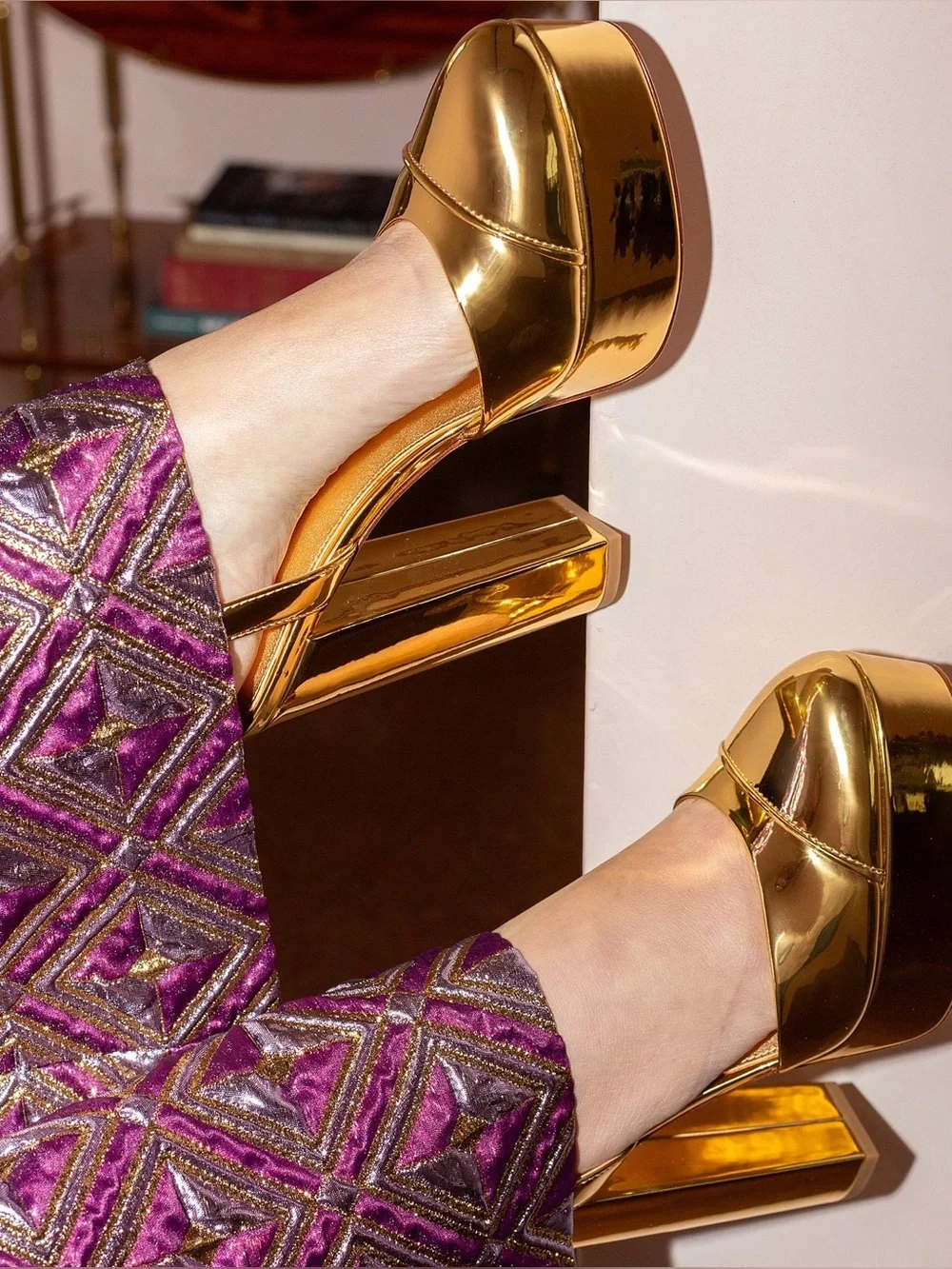 Antonio Melani and the Nat Note Pia Gold Mirror Metallic Platform Heel Pumps